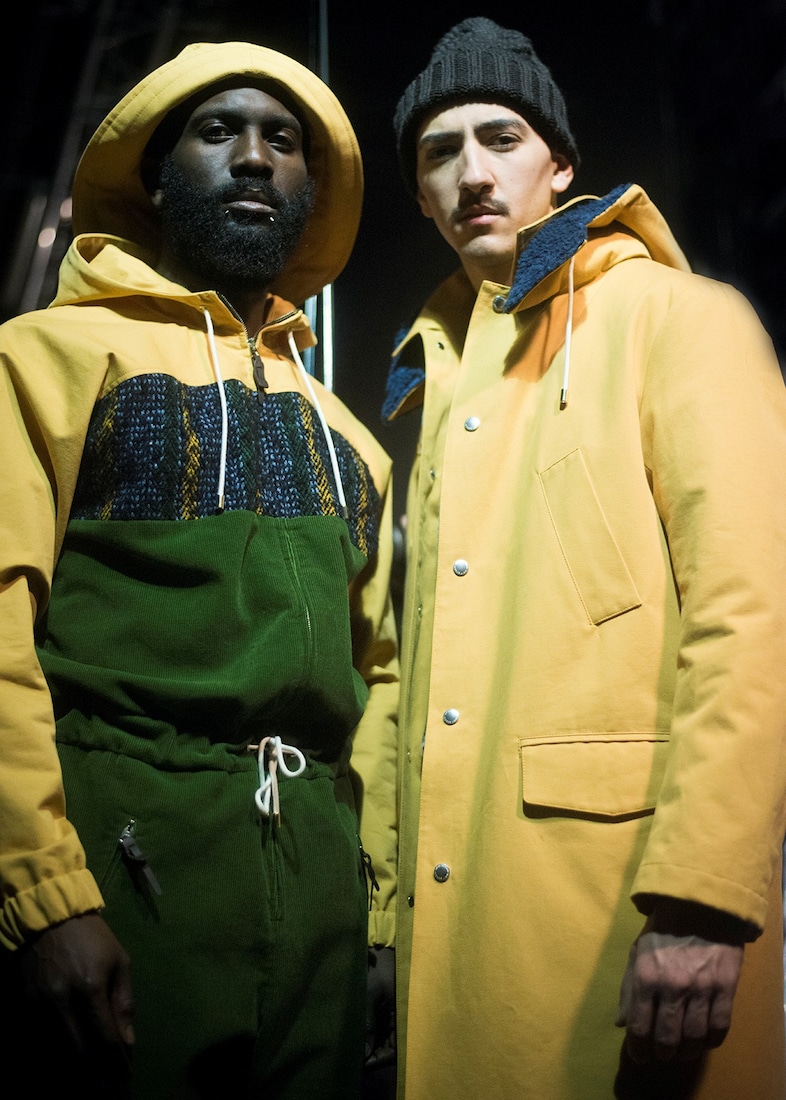 Umit Benan AW15 Yellow Hat Raincoat Black Beanie Cinch Waist
