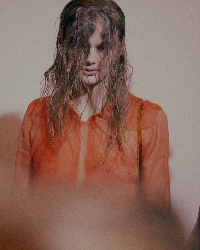 Marques’Almeida AW15 Womenswear Slick Hair Sheer Orange 15