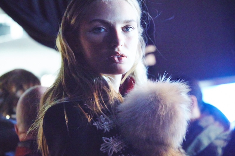 Dsquared2 AW15 Dazed backstage Womenswear fur military coat