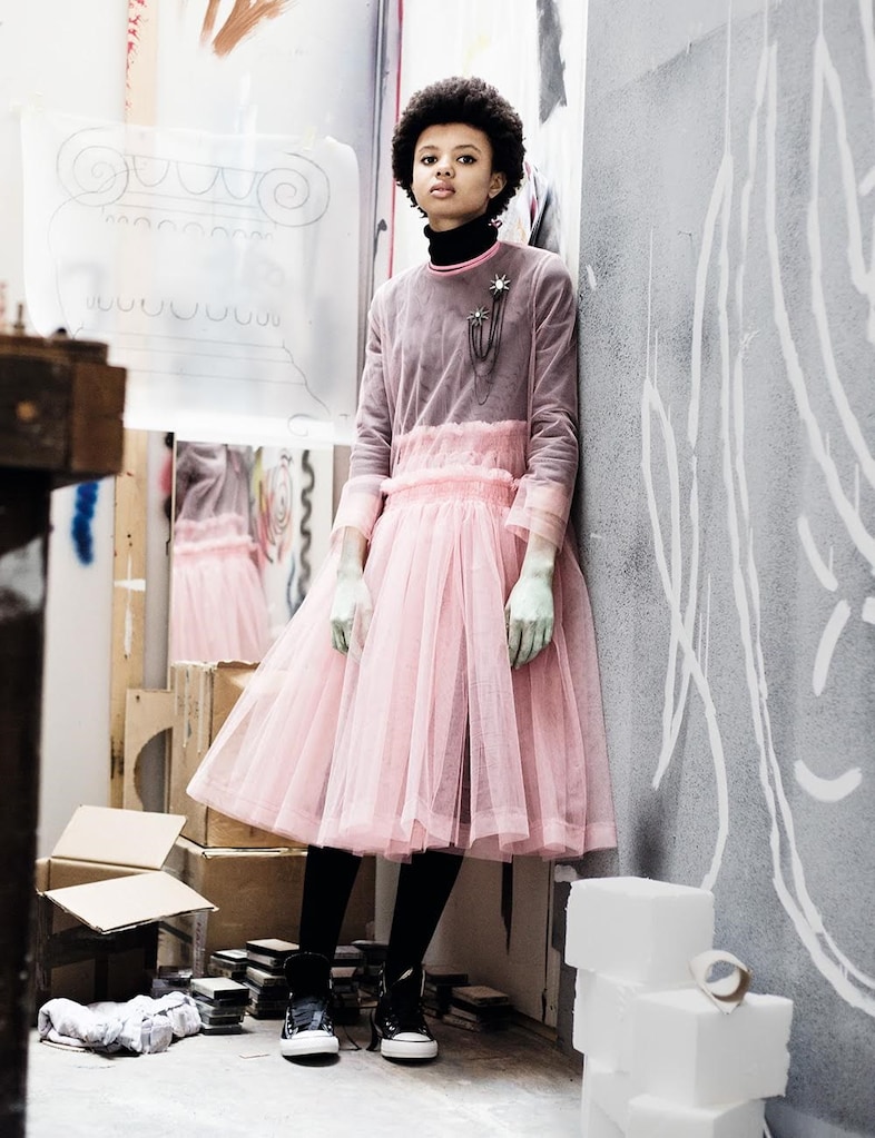 Poppy wears Molly Goddard and Slim Barrett brooch 0
