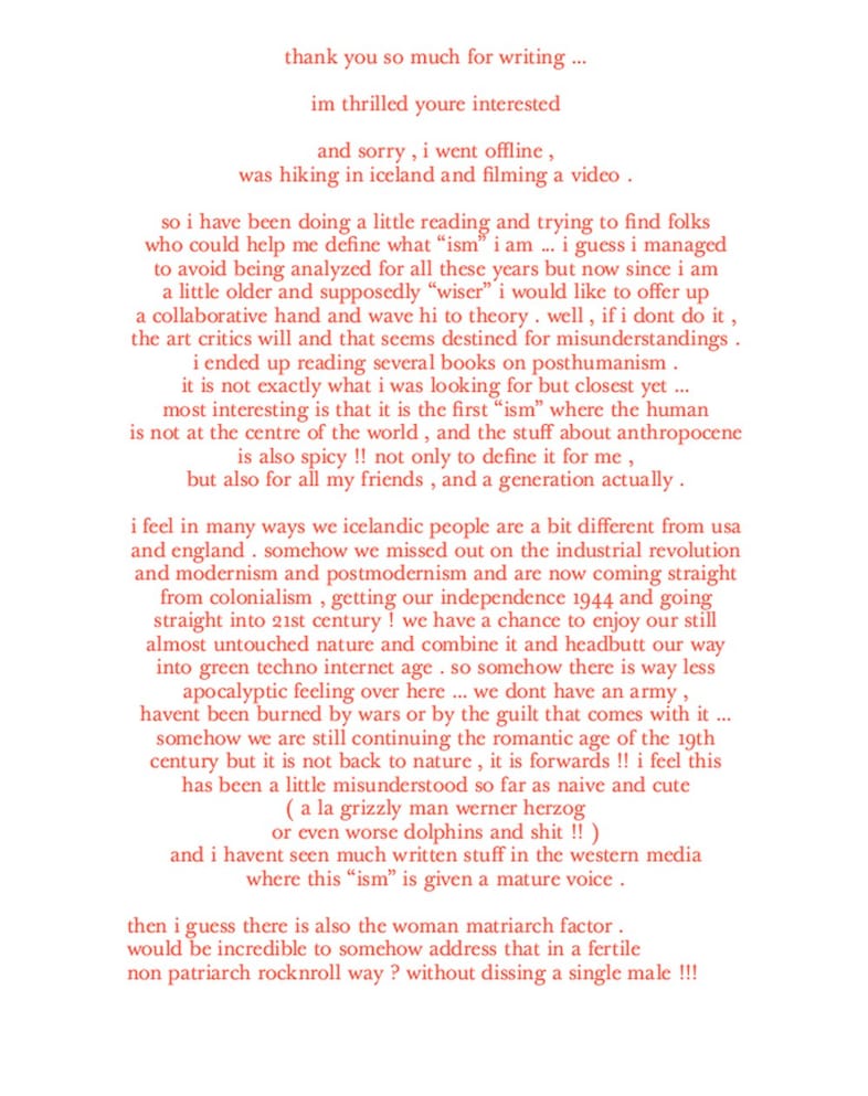 Bj&#246;rk’s letters with Timothy Morton, Thames &amp; Hudson 2