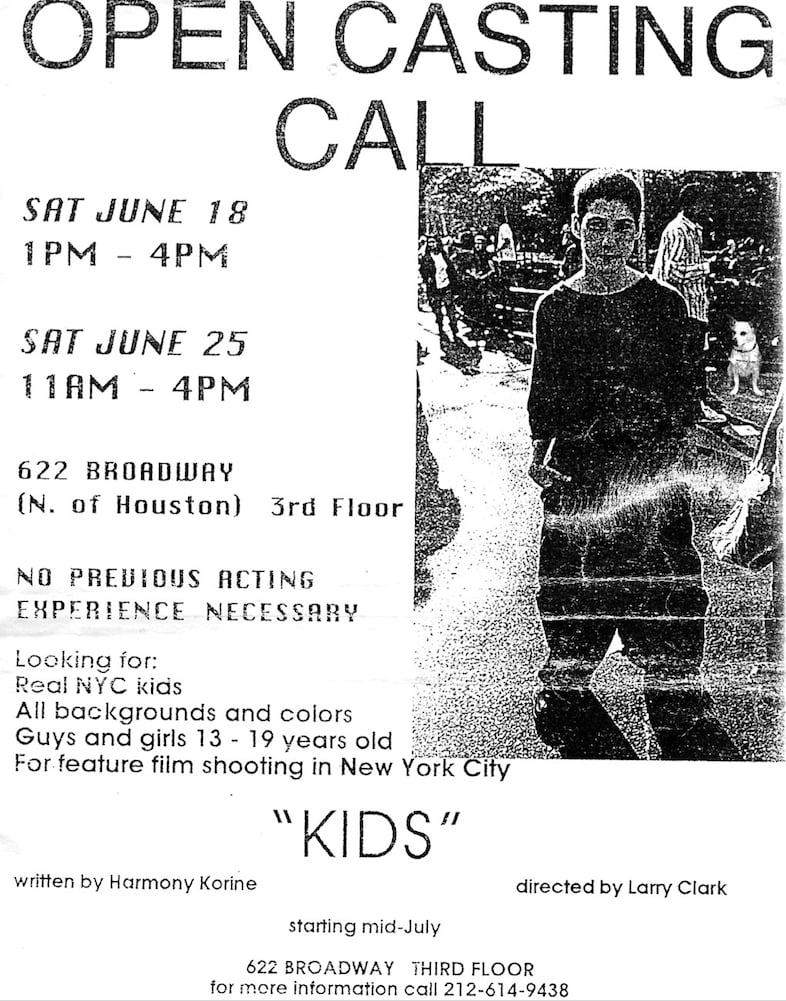 Larry Clark Kids casting flyer 