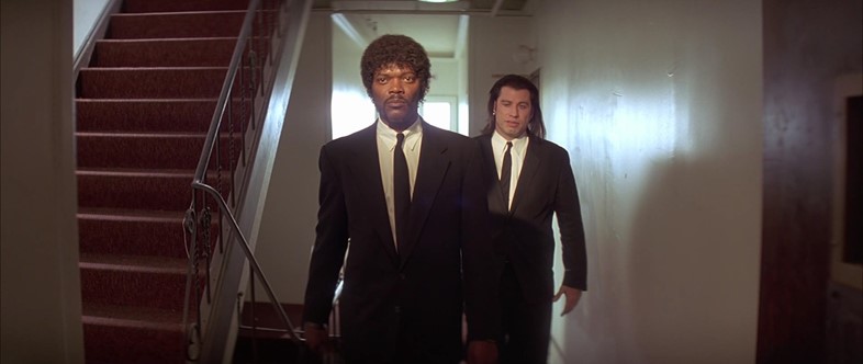 Samuel L Jackson &amp; John Travolta in black suits, Pulp Fictio