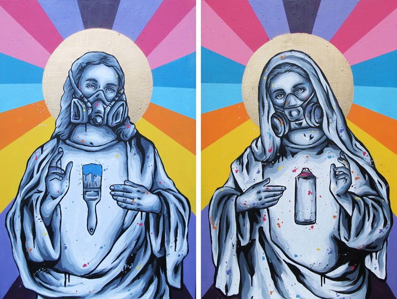 Zabou-Bless-Spray paint and acrylic on two canvasses-51x77cm
