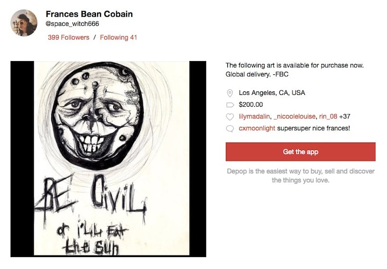 Frances Bean Cobain on Depop screenshot - 2
