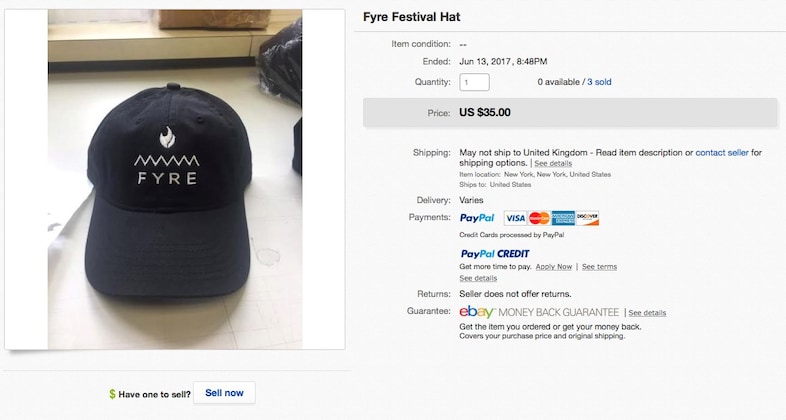 fyre festival ebay merchandise 