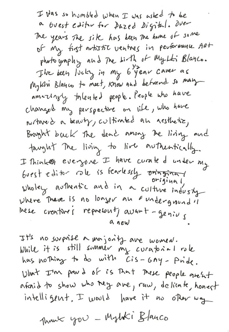 Mykki Blanco guest editor letter