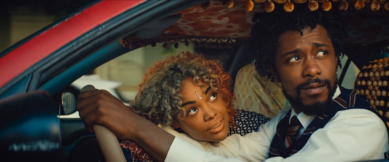 Tessa Thompson and Lakeith Stanfield in Sorry to Bother You