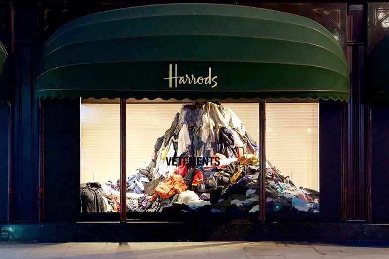 Vetements donated clothing installation Harrods