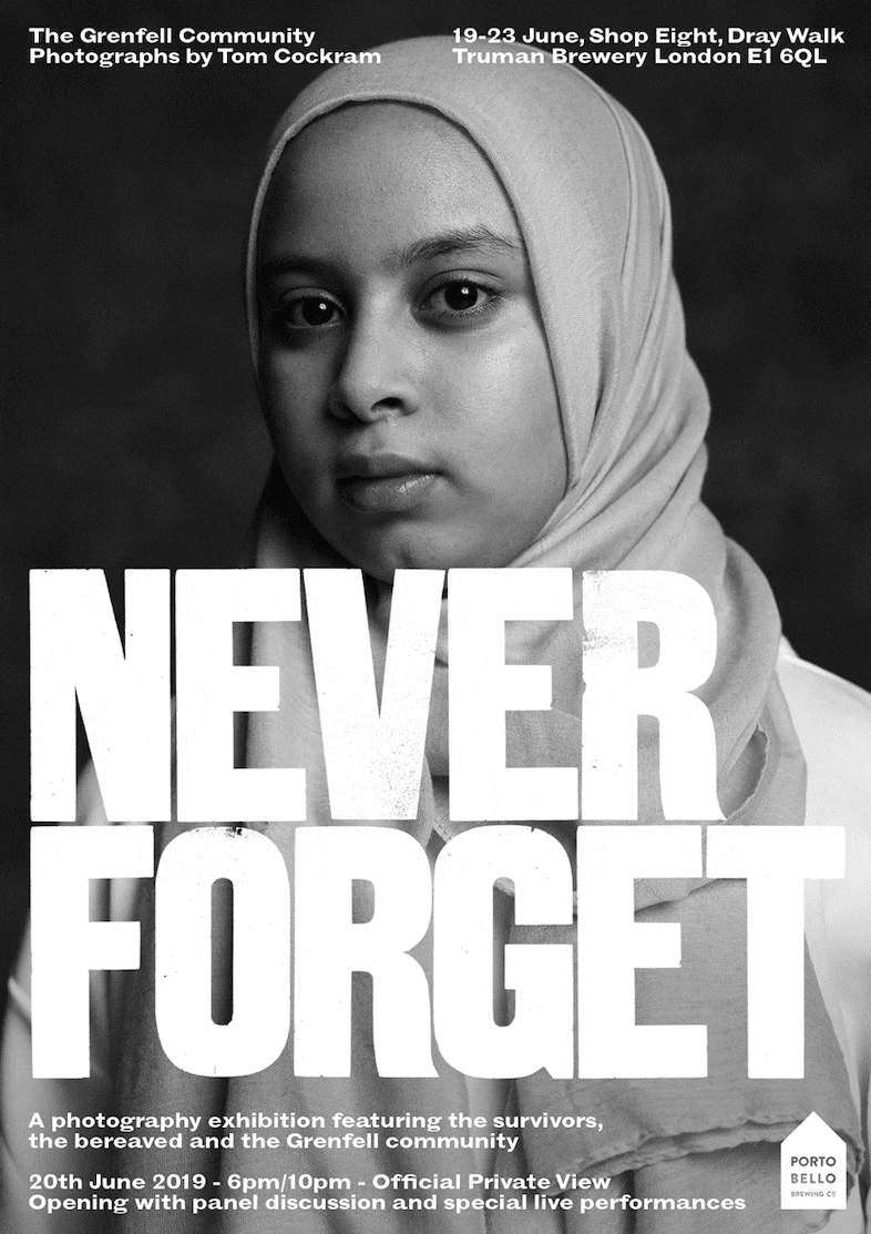 Never Forget Grenfell exhibition poster