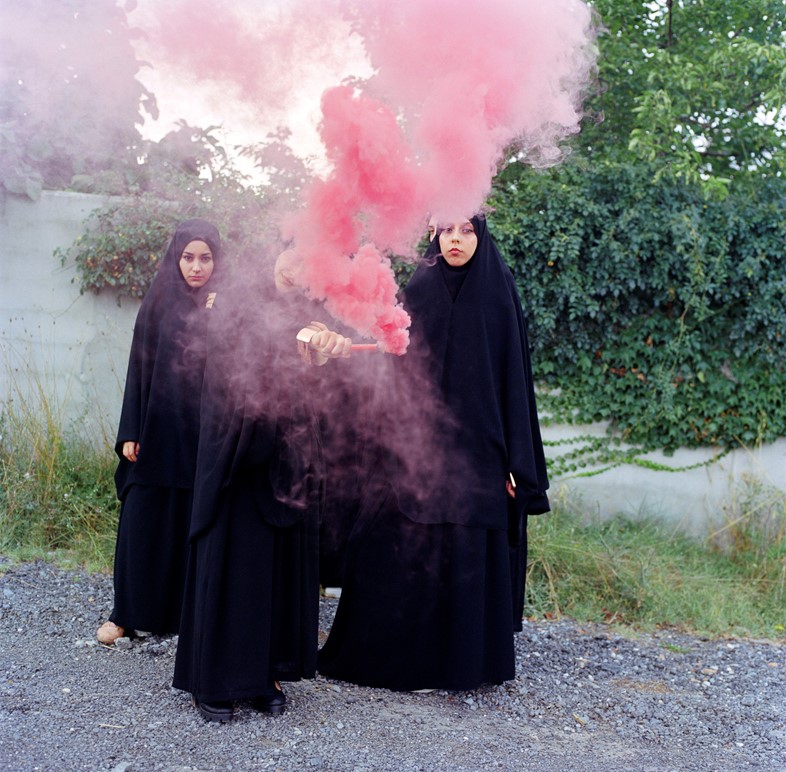 Sabiha &#199;imen, “Students playing with a colour smoke bomb”