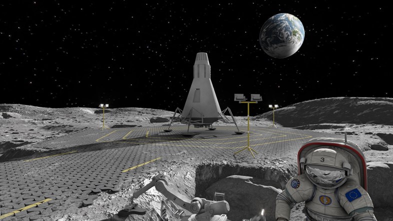 Paved surfaces around a moon base