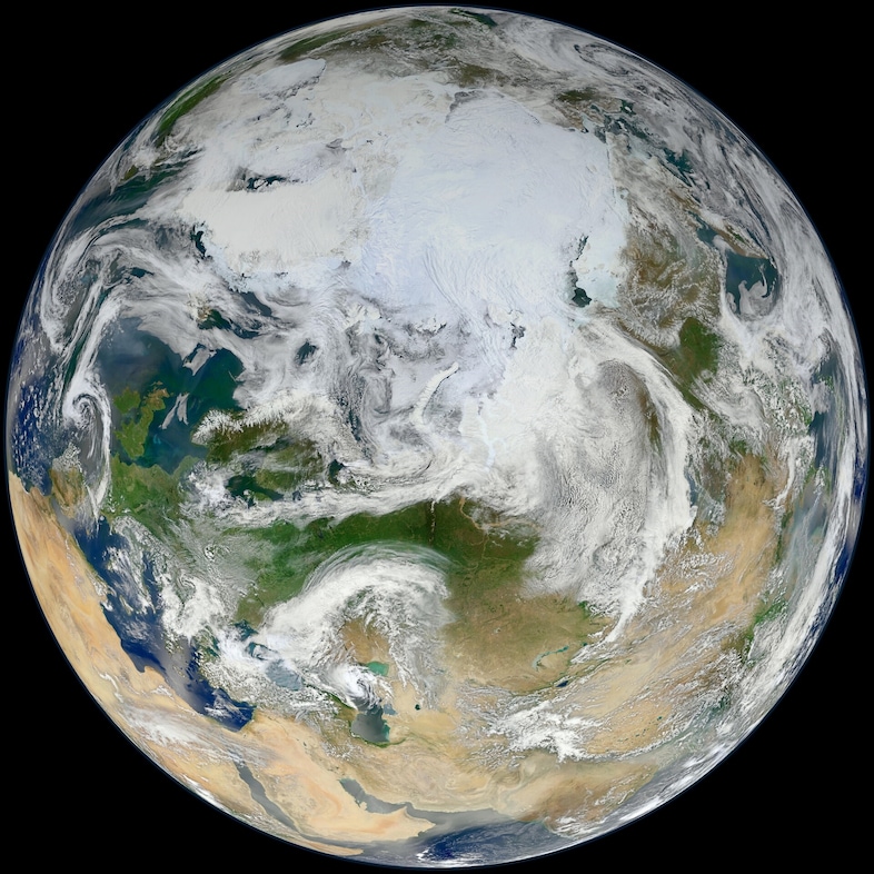 Earth&#39;s northern hmisphere, the Arctic, Europe, and Asia