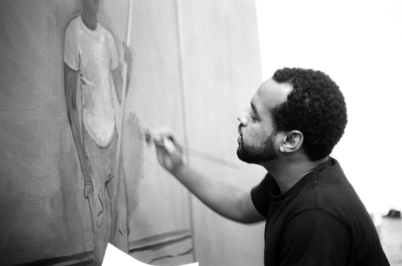 Noah Davis at work, Los Angeles, 2009, Photo by Pa