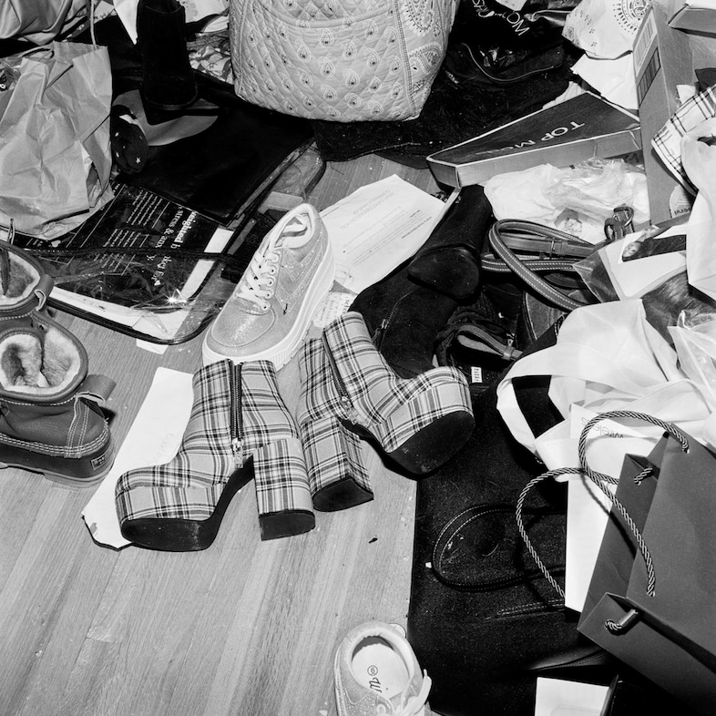Dirty bedroom floor. New Jersey, 2019