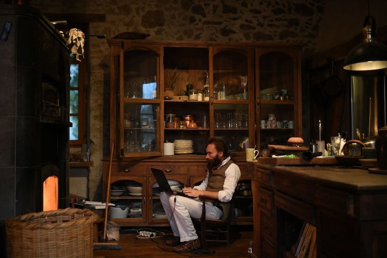 Ludovic Slimak works at his home (2022)