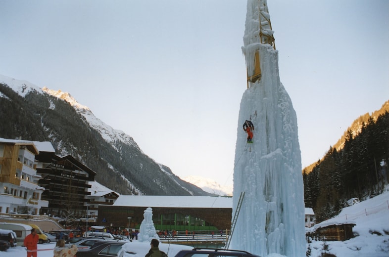 (64) The huge ice tower creation looms over the ho