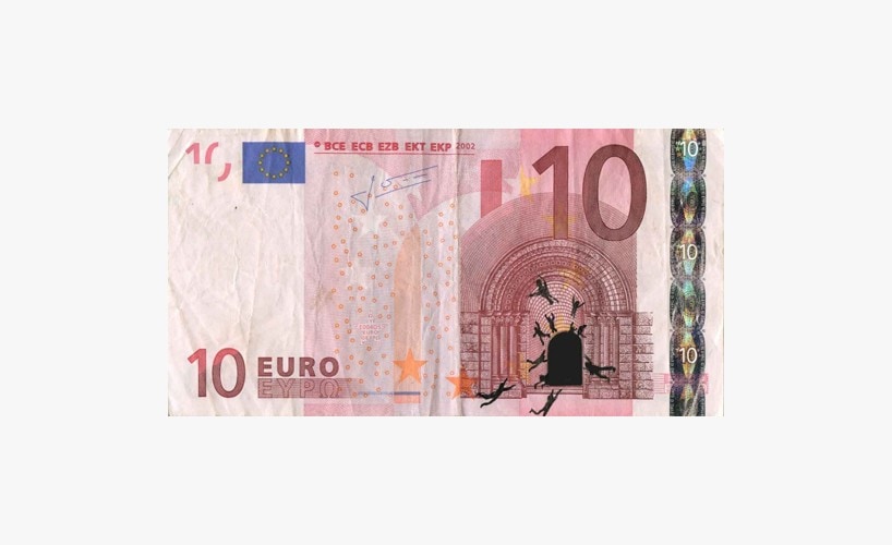 Greek artist Stefanos defaces EU euro banknotes 1
