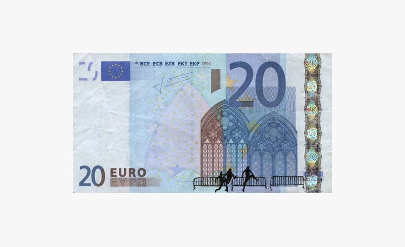 Greek artist Stefanos defaces EU euro banknotes 2