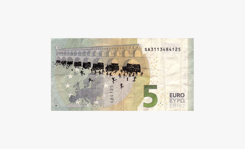 Greek artist Stefanos defaces EU euro banknotes 8