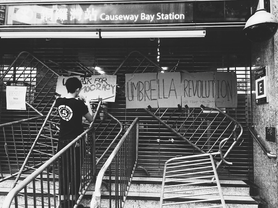 Hong Kong Causeway Bay station protest barricade 10