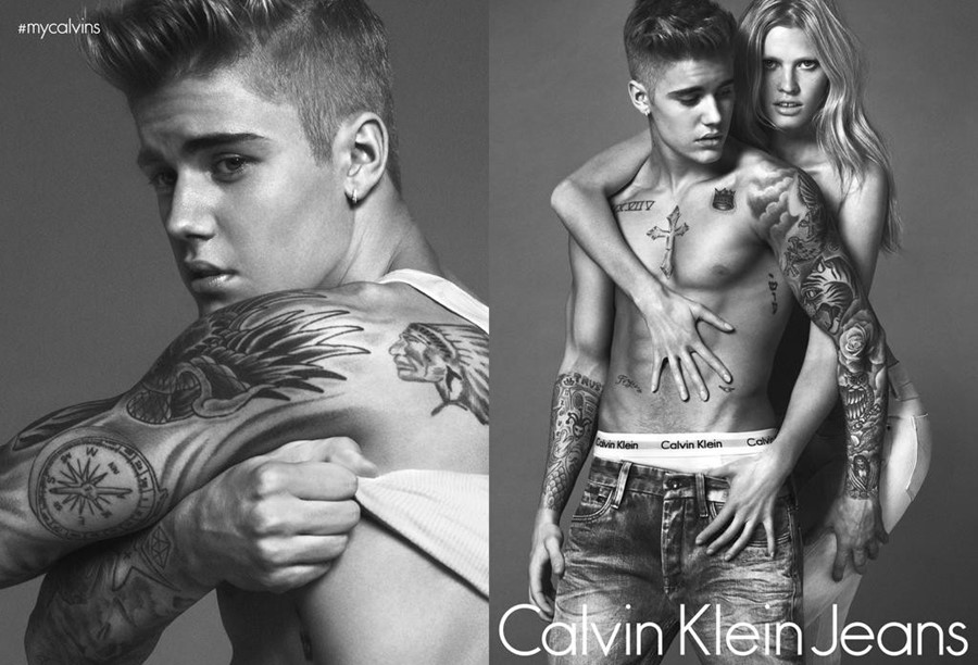 Justin Bieber and Lara Stone for Calvin Klein