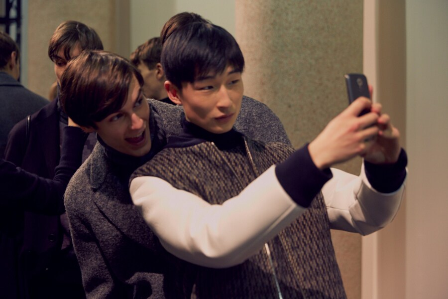 Neil Barrett AW15 backstage menswear Milan textured jackets 19