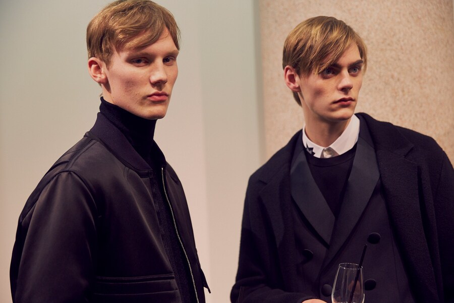 Neil Barrett AW15 backstage menswear Milan black coats 9