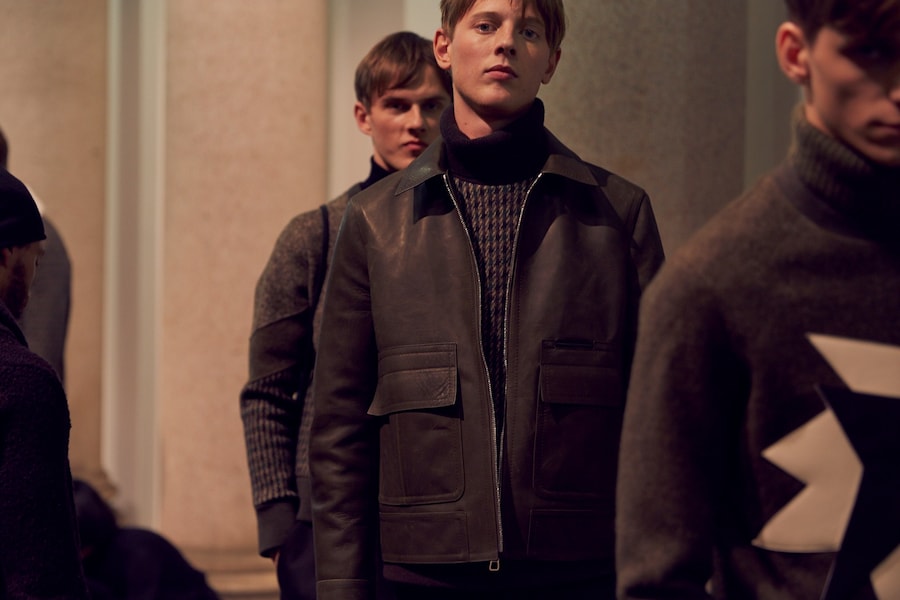 Neil Barrett AW15 backstage menswear Milan brown leather 25
