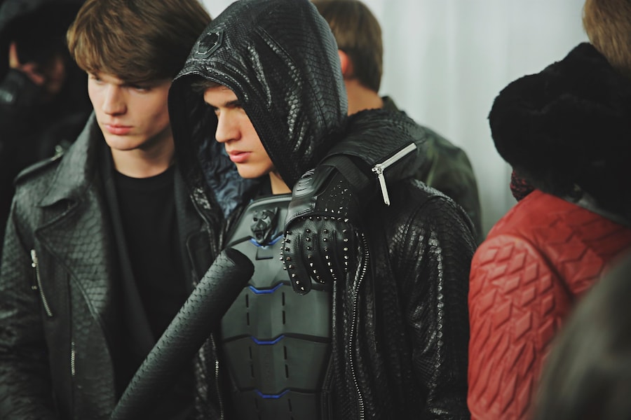 Philipp Plein AW15 Leather Snakeskin Hood Black Backstage 20
