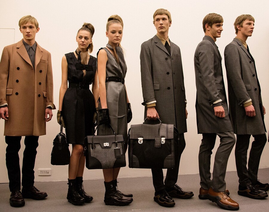 Prada AW15, girls and boys line up, Dazed backstage 1
