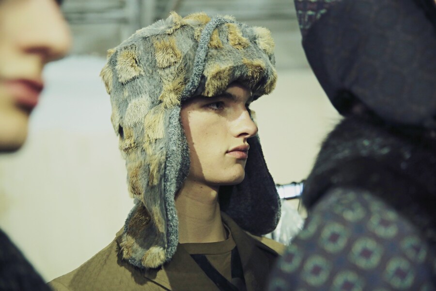 Antonio Marras AW15 grey fur hat, Mens, Dazed backstage 17