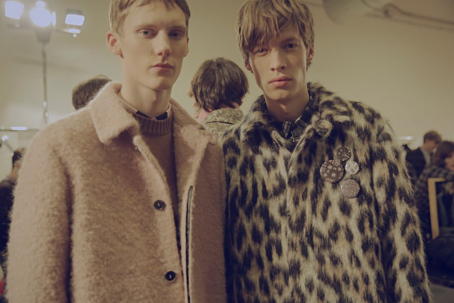 MSGM AW15 teddy + leopard print coats, Mens, Dazed backstage 1