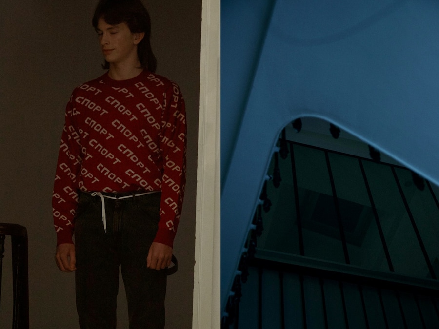 Gosha Rubchinskiy AW15 cnopt jumper, Mens, Dazed backstage 2