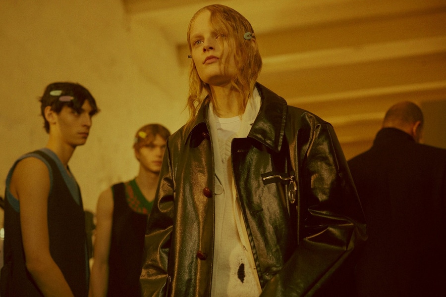 Raf Simons AW15 Leather Jacket Wooden Buttons Knit Cardigan 12