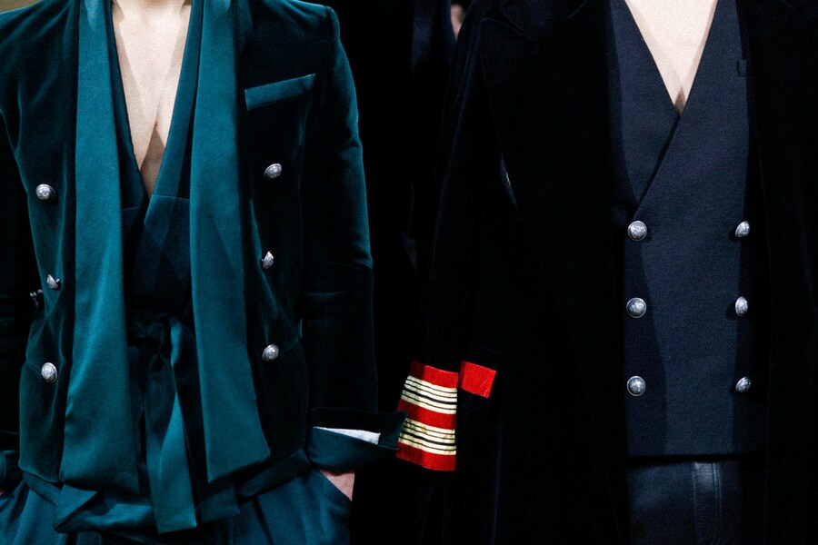 Backstage Balmain AW15 paris jackets dark green blue velvet 13
