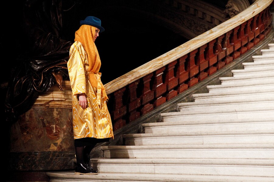 Pigalle AW15 Mens Yellow Scarf Tucked In Hat Pattern Robe 12