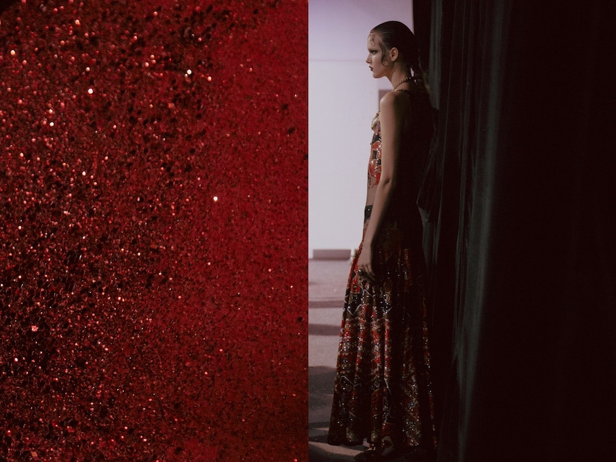 Givenchy AW15 Mens Dazed Backstage Red Glitter Sequin Dress 14