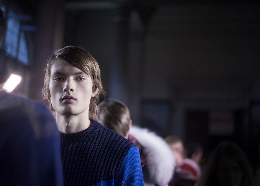 Krisvanassche AW15 Mens Ribbed Two Tone Blue Jumper 7