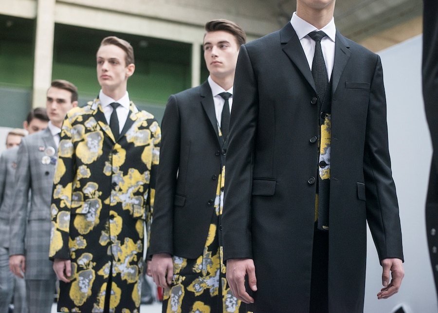 Dior Homme AW15 printed coat + tux Menswear, Dazed backstage 16