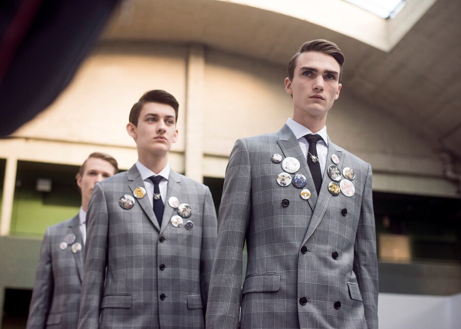 Dior Homme AW15 grey check suits, Menswear, Dazed backstage 20