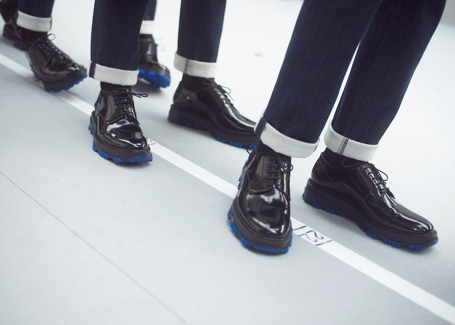Dior Homme AW15 black patent shoes with blue sole, Dazed 32
