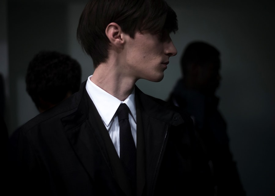 Backstage at Herm&#232;s AW15 Black Suit And Tie White Shirt 12