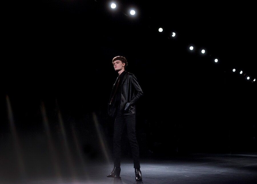  Saint Laurent AW15 Mens Black Leather Jacket Pointed Boots 24