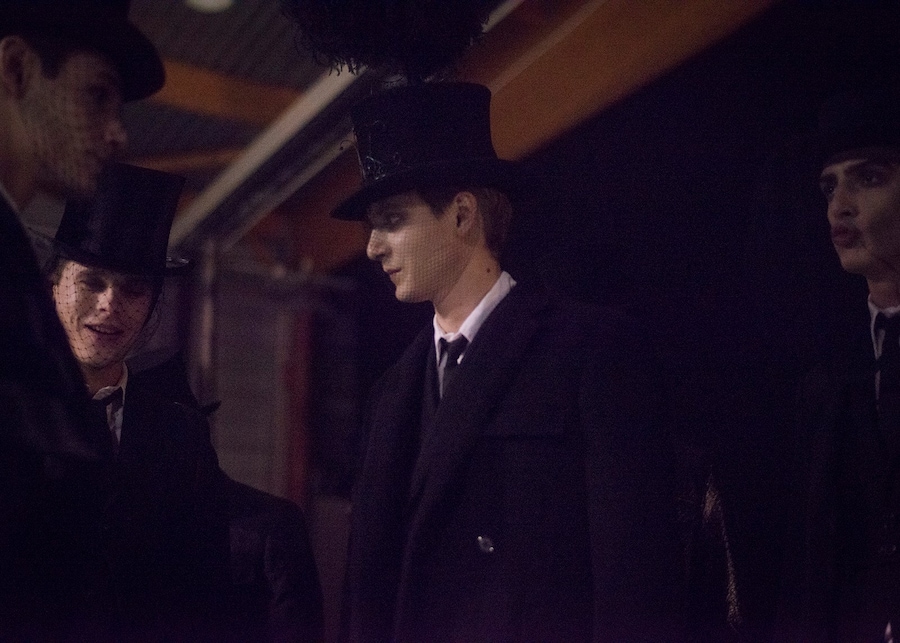 Thom Browne AW15 Mens Group Top Hat Feathers Face Netting 21