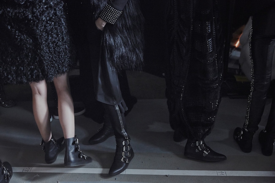 Philipp Plein AW15 backstage Womenswear buckle boots detail 18