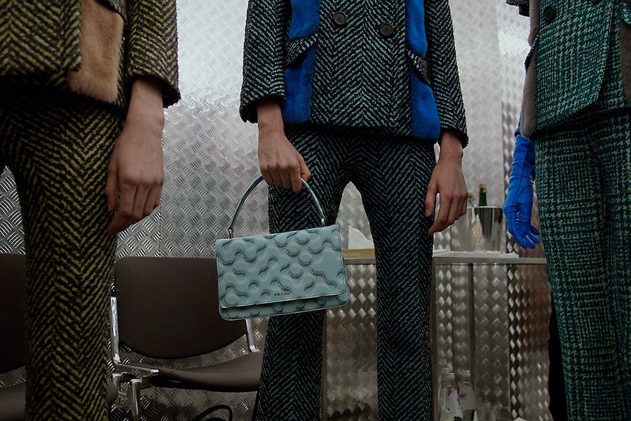 Prada AW15, Dazed backstage, Milan, Womenswear, bag, pattern 21
