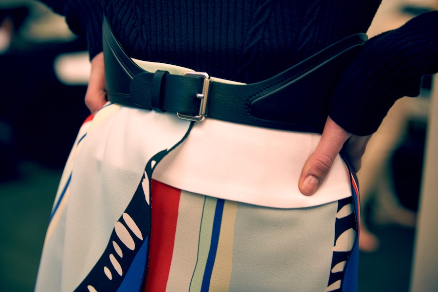 Iceberg AW15 Dazed backstage womenswear skirt stripes belt 16