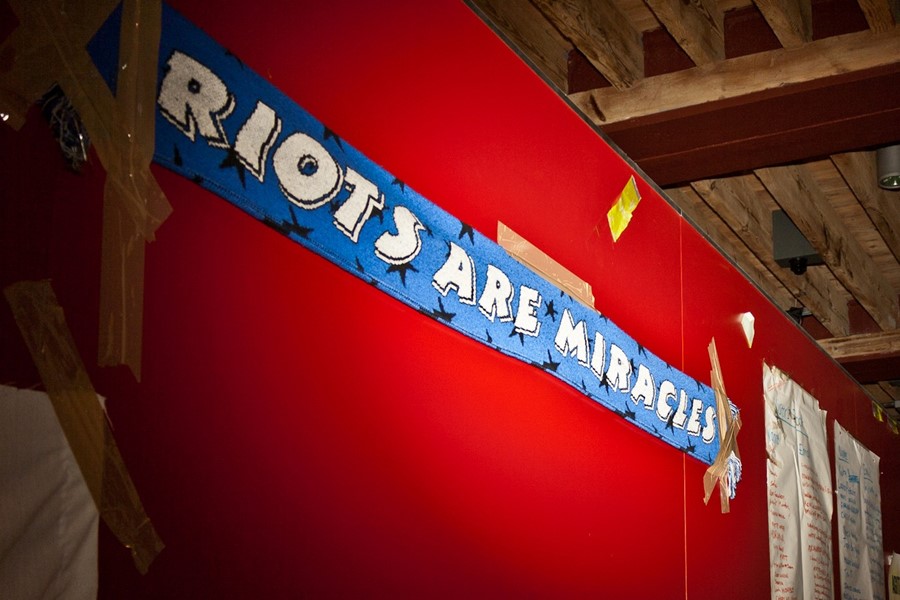 Riots are miracles scarf at the Free University of London