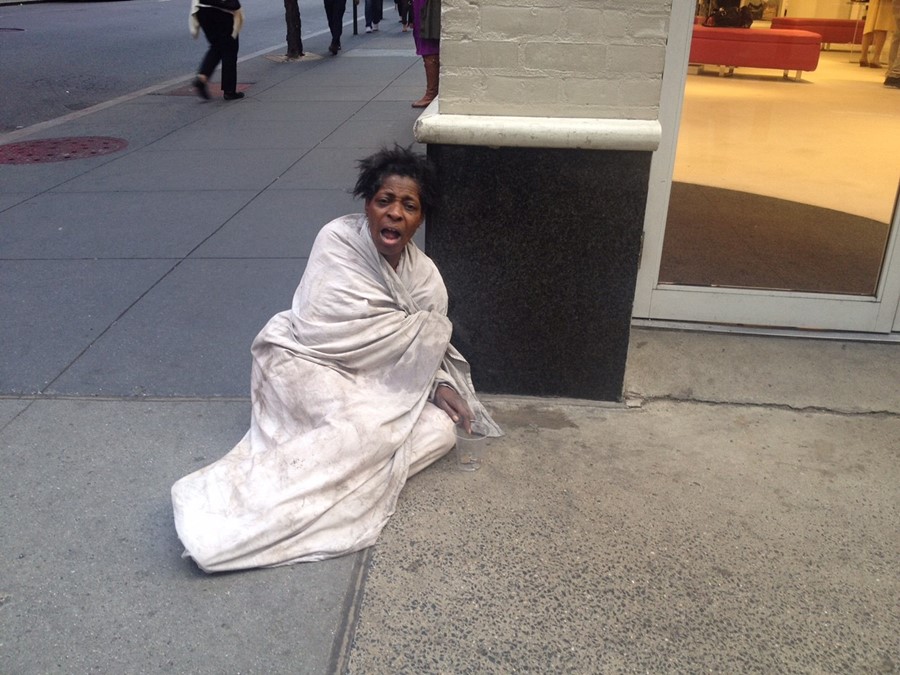 Homeless woman in New York